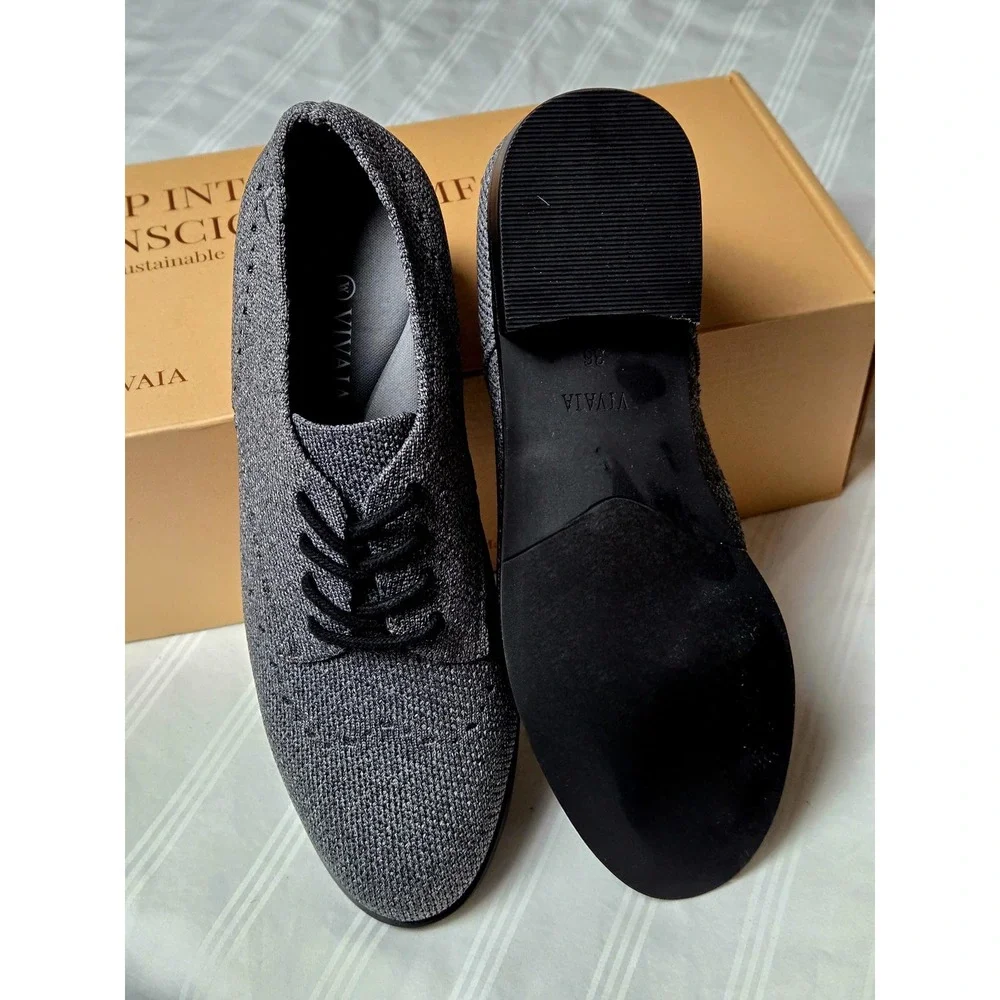 Vivaia Womens Gray Knit‎ Oxford Dress Shoes Lace Up Wingtip Casual Size 6 EU 36